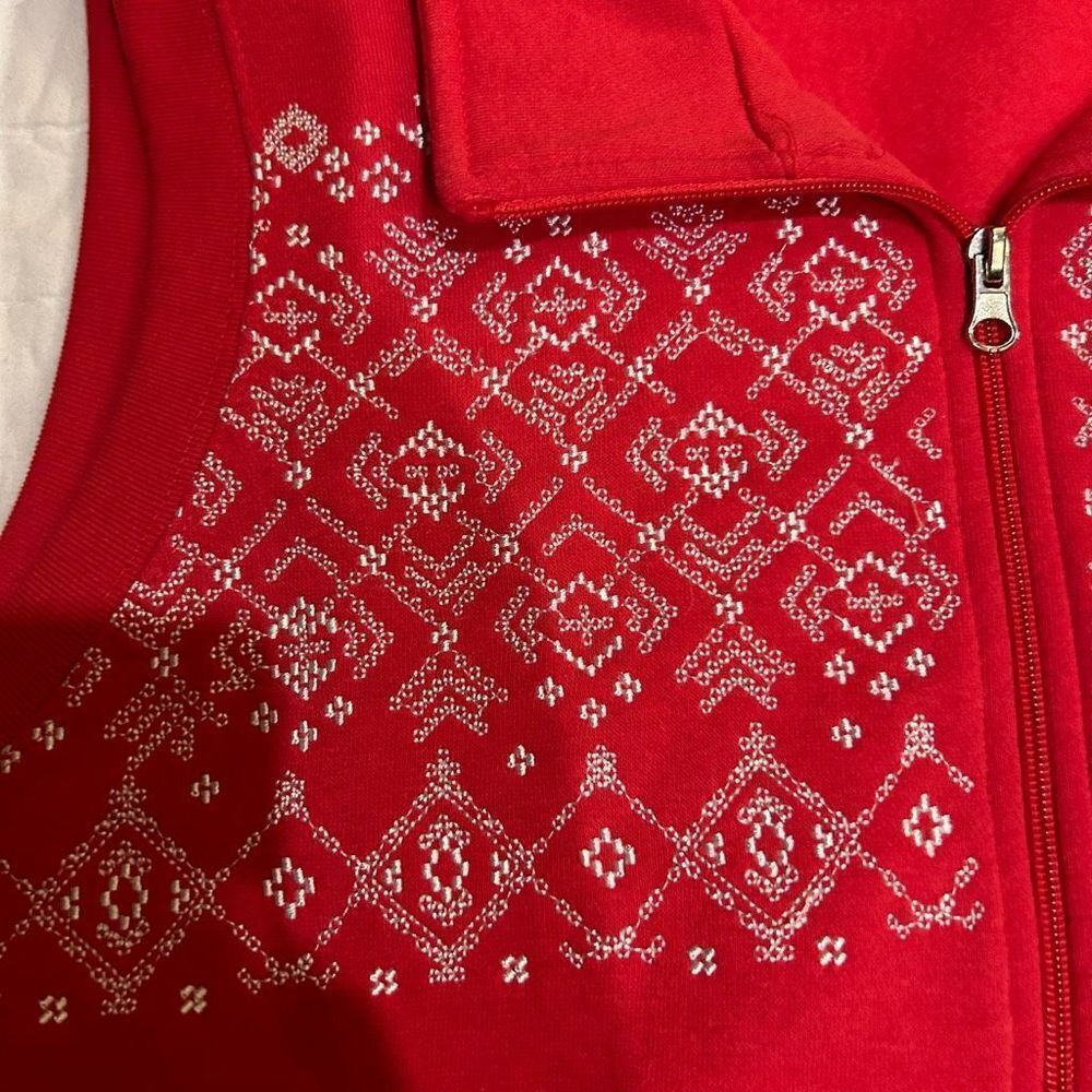 Blair Large Cotton poly blend red zip up vest embroidered sweatshirt gold down c - Picture 3 of 9